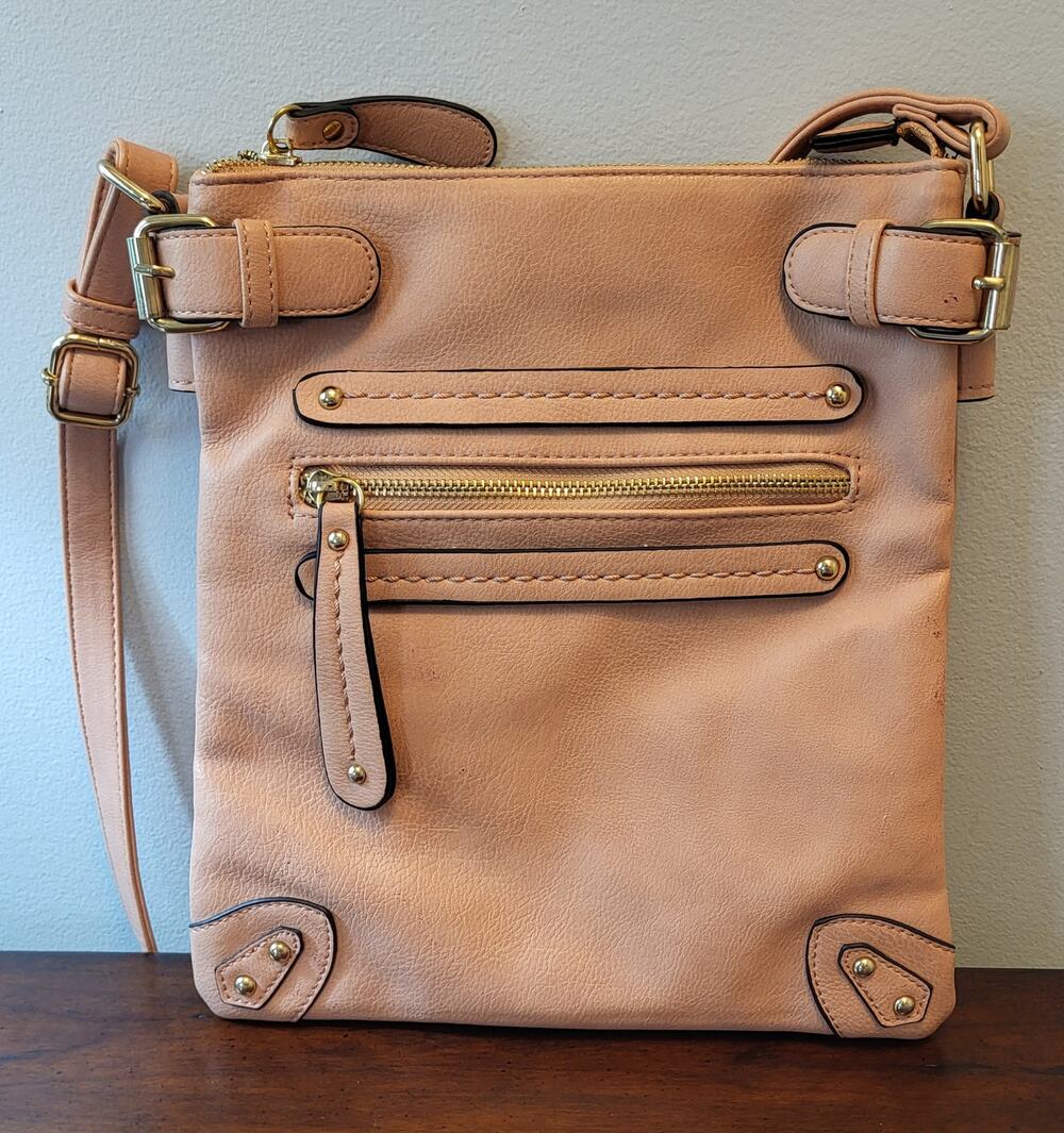Miztique Peach/Light Pink Faux Leather Crossbody Bag